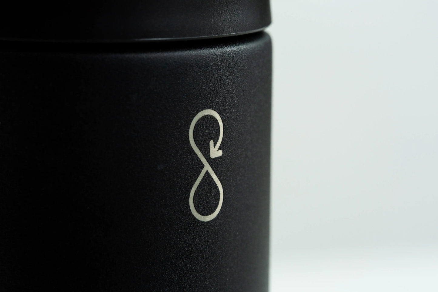 Close up of black water bottle.
