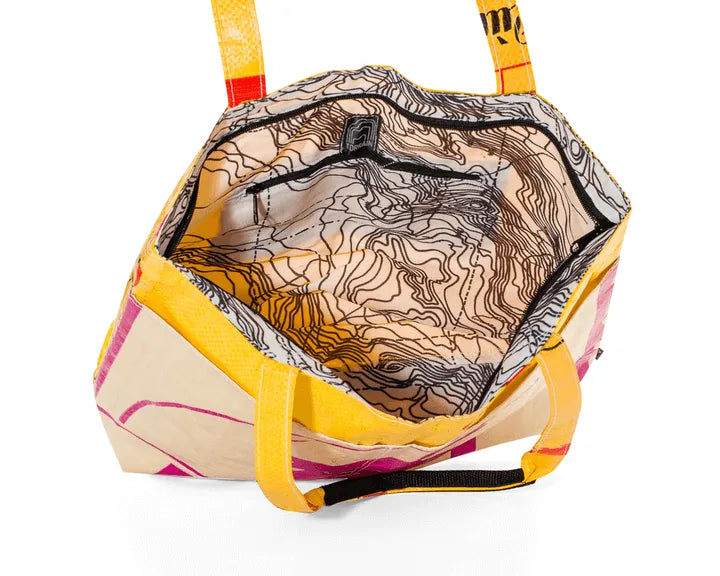 White inside of tote bag with black lines.