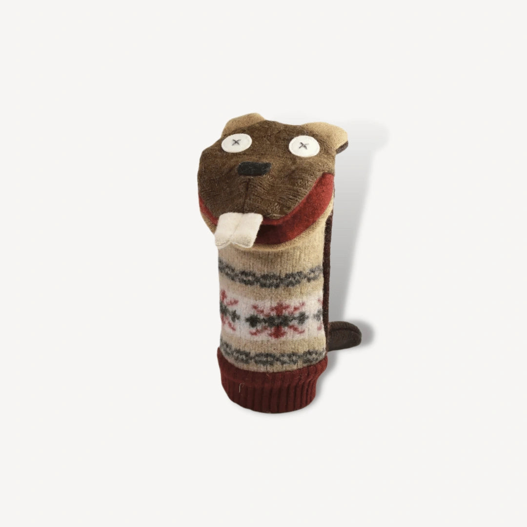 Brown beaver hand puppet.