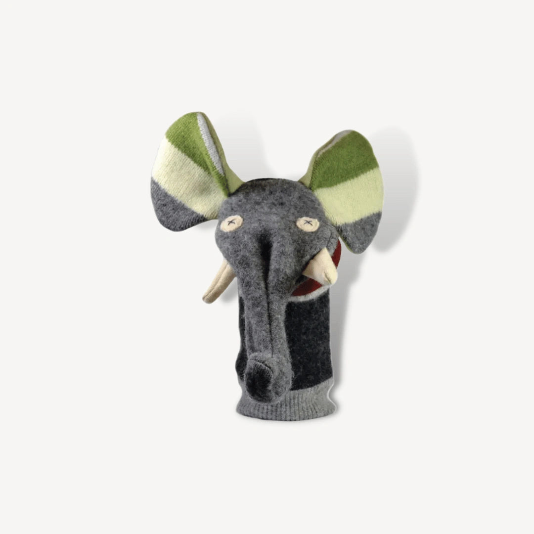 Elephant wool hand puppet.