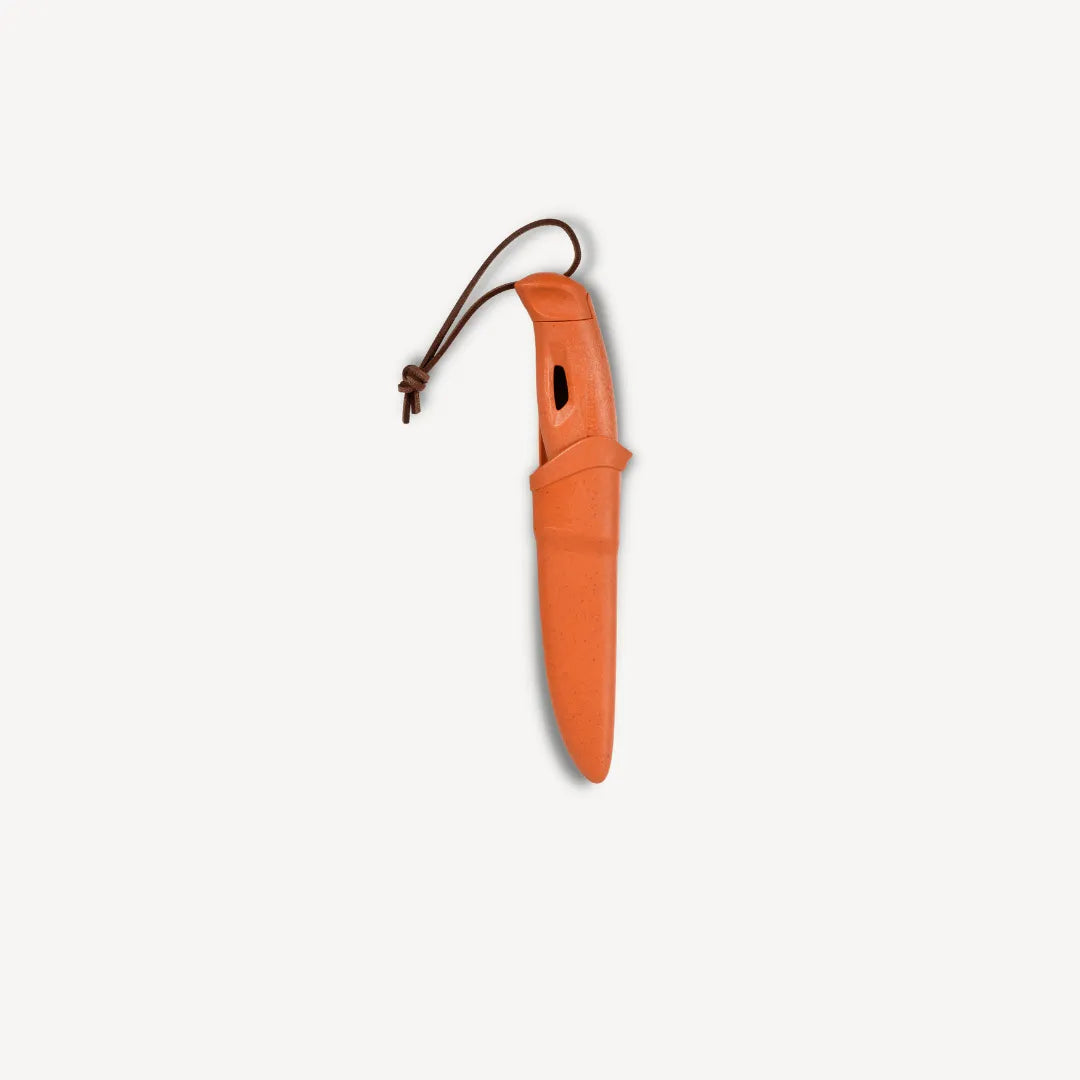 Orange knife in a orange sheath.