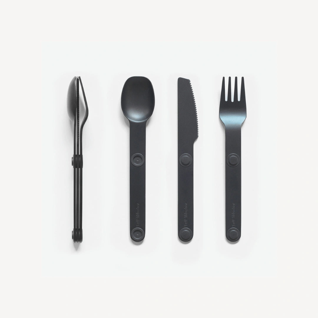 Black spoon, fork and knife.