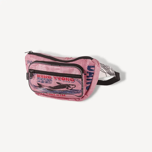 Pink hip bag with a fish on it.
