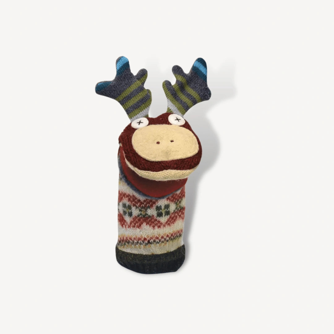 Moose wool hand puppet.