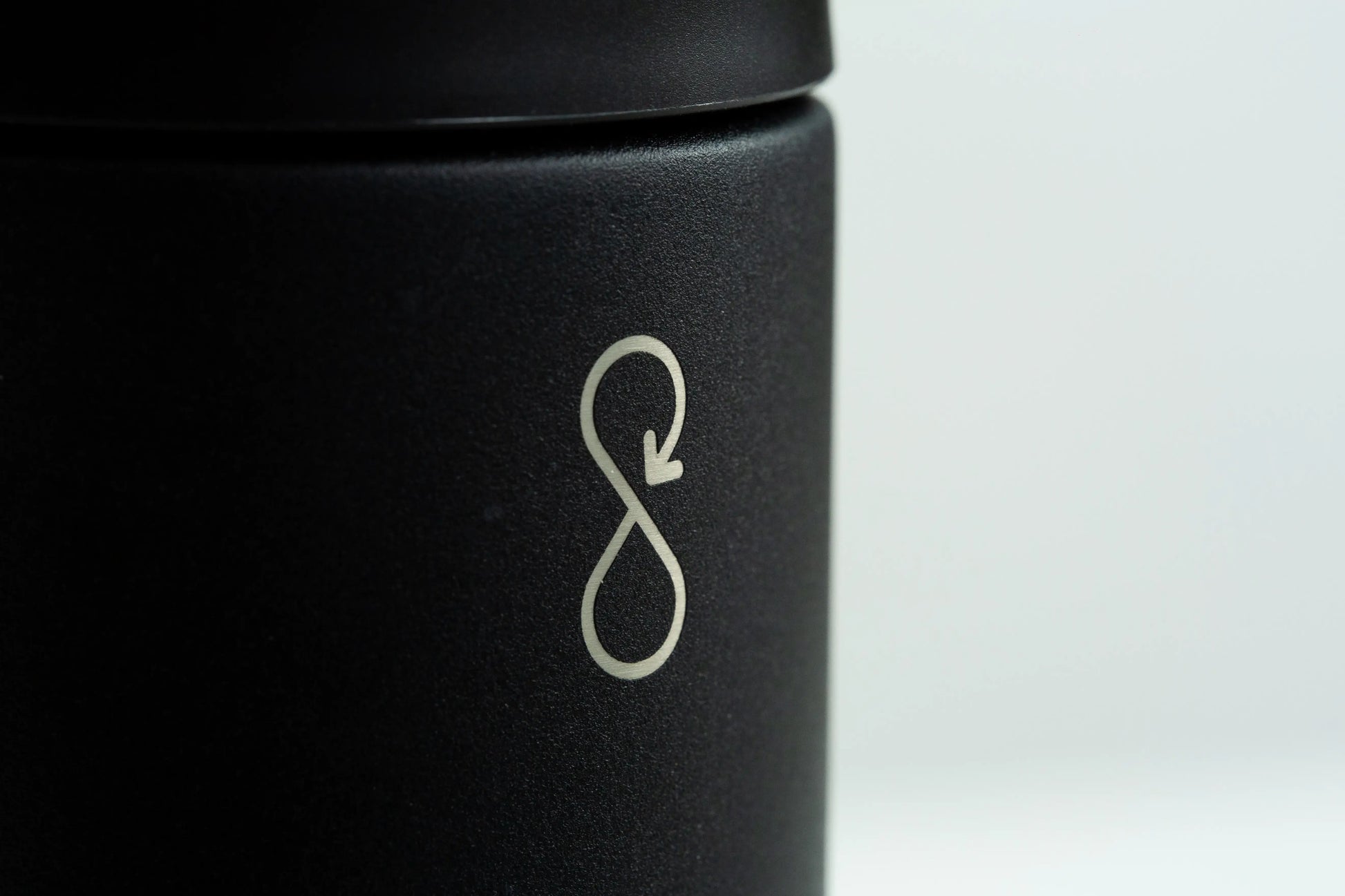 Close up of black water bottle.