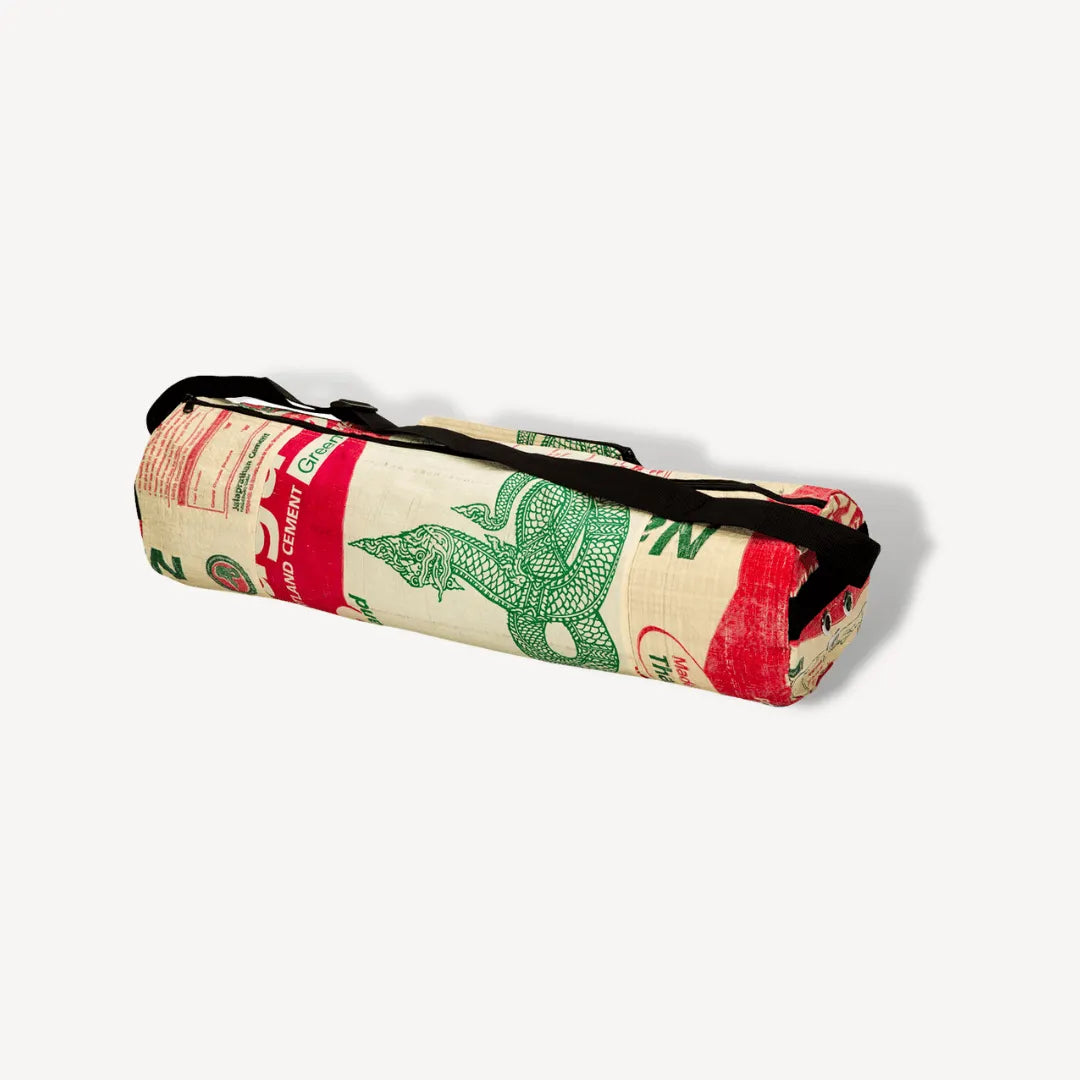 Yoga mat bag with green naga and red accents
